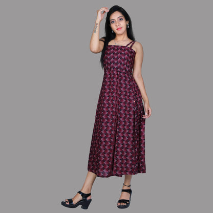 Maroon Abstratct Printed Sleeveless Dress | S3D028A