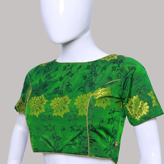 Green Printed Princess Cut Boat Neck Blouse  | S3B31