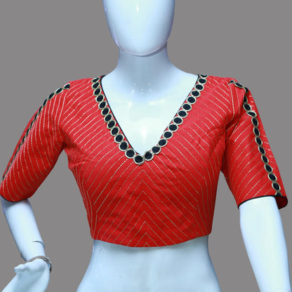 Red V Neck Zari Lines Design Blouse | S3B1221