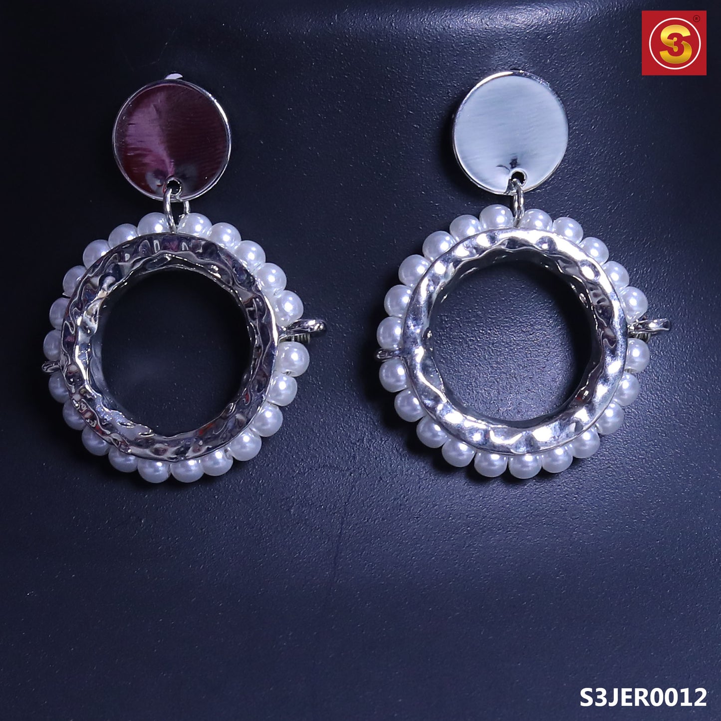 Silver with White Beads EarRings (S3JER0012)