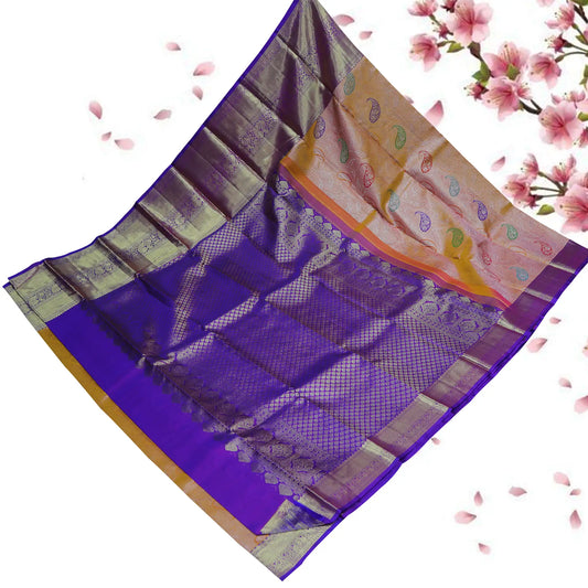 Mustard and Violet Pattu Saree | Purple Border