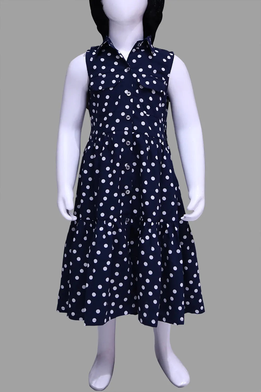 Blue Polka Dot Sleeveless Baby Girl Dress | Blue Polka Dot