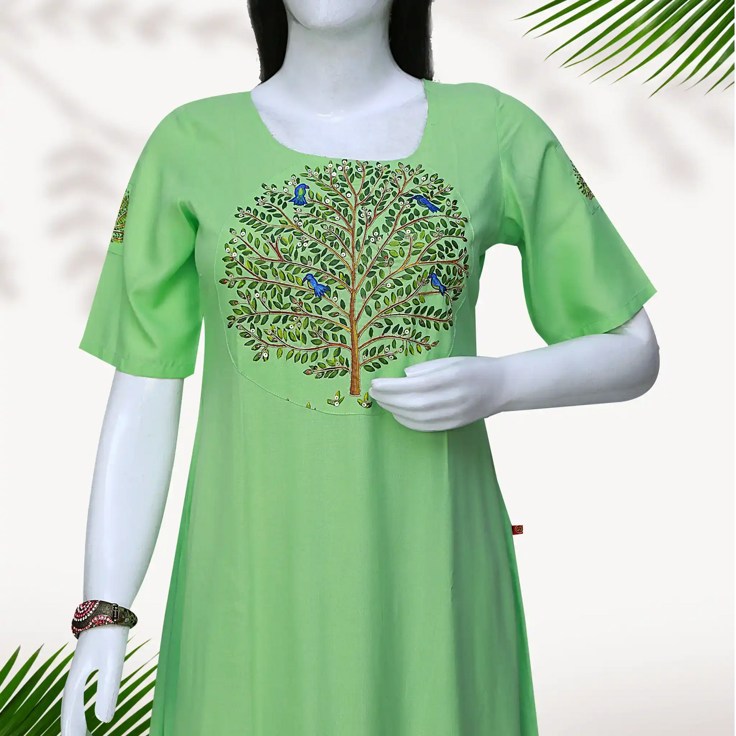 Tree of life Painting with Maggam work Straight Kurti | S3K1162