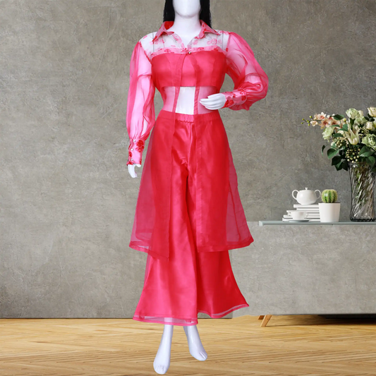 Pink Organza Shrug Top and Pallazo Pant | S3STP1110