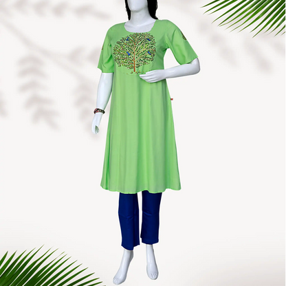 Tree of life Painting with Maggam work Straight Kurti | S3K1162