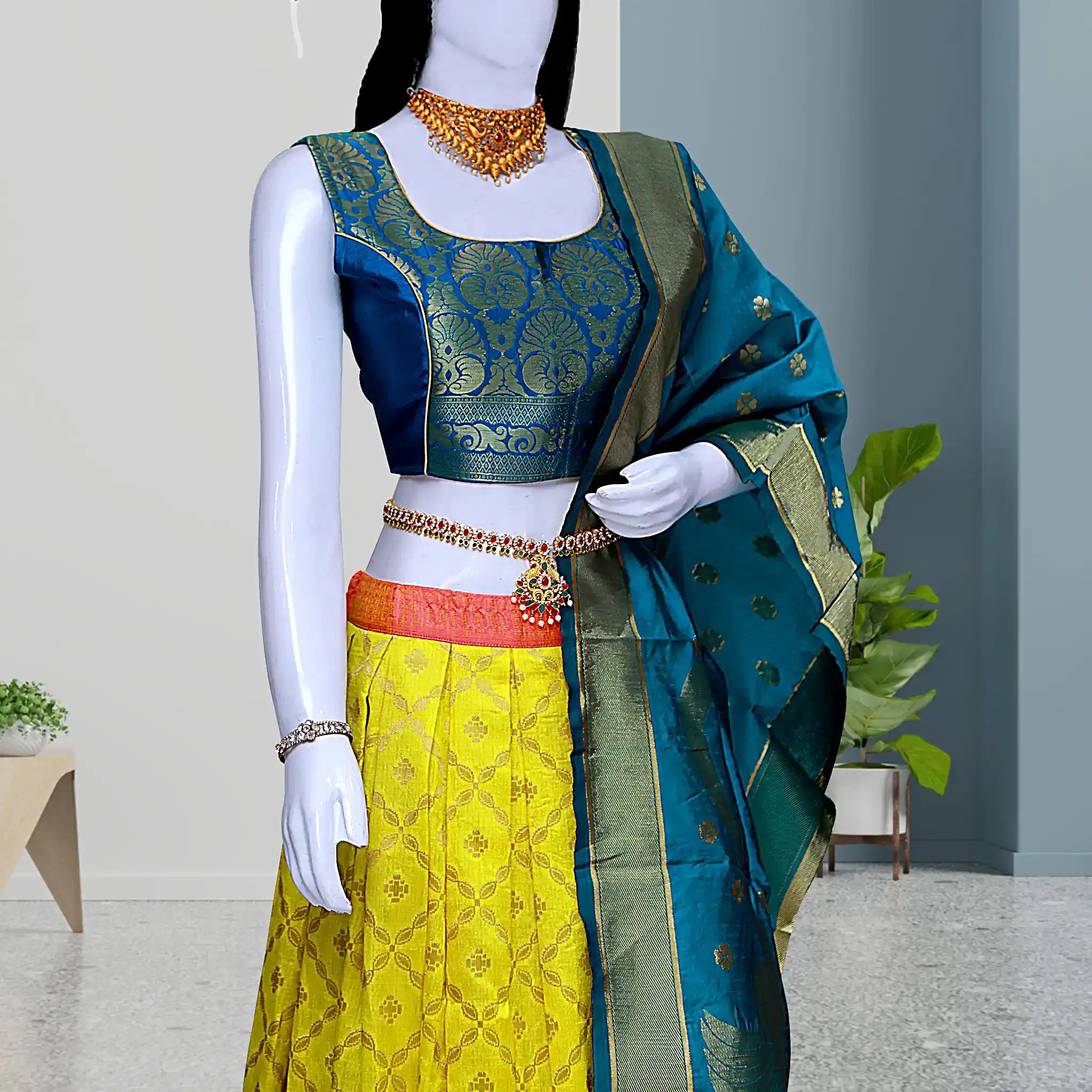 P MART ENTERPRISE Women's Banarasi Pattu Silk Traditional Lehenga Choli  Set,Half Saree (055 White) : Amazon.in: Fashion