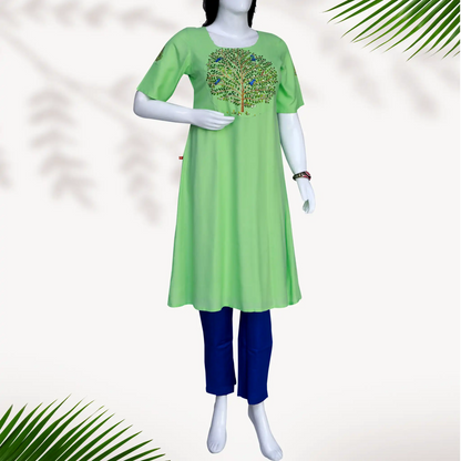 Tree of life Painting with Maggam work Straight Kurti | S3K1162