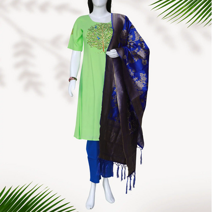 Tree of life Painting with Maggam work Straight Kurti | S3K1162