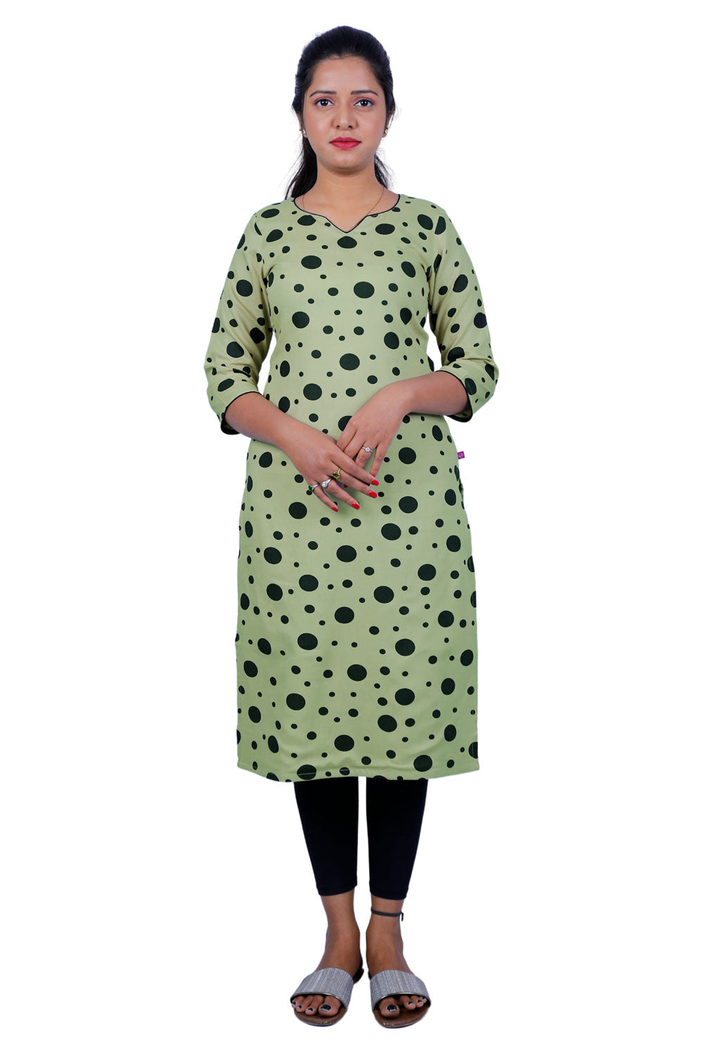 Women Polka Print Straight Kurta (Green) | S3X101