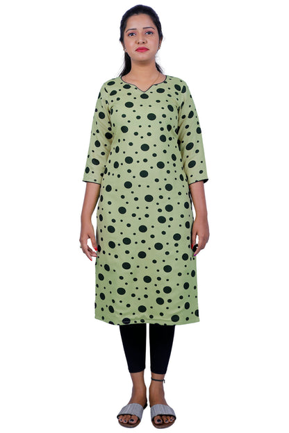 Women Polka Print Straight Kurta (Green) | S3X101