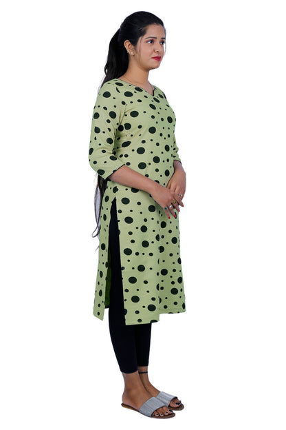 Women Polka Print Straight Kurta (Green) | S3X101