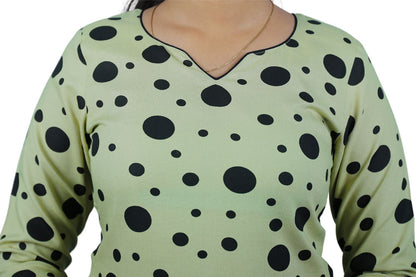 Women Polka Print Straight Kurta (Green) | S3X101