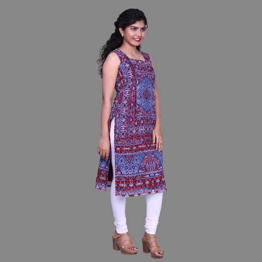 Printed A-line Maroon Kurta | S3K891