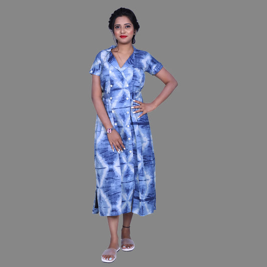 Blue Tie&Die Straight Fit Kurti | S3K833