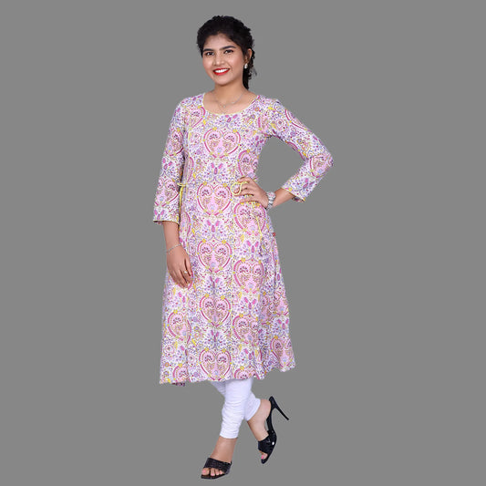 Pink Abstract Print Straight Fit kurti | S3G846