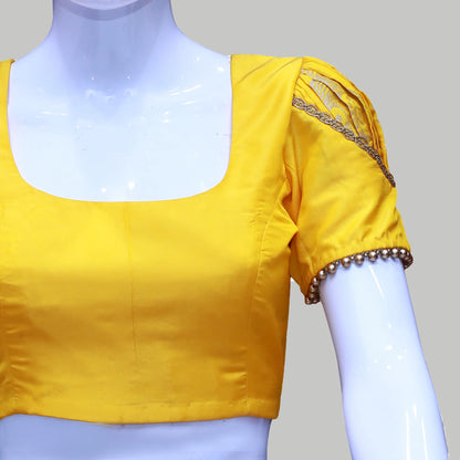 Women yellow Solid Embellished with lace and Puff Sleeves Blouse  | S3B18