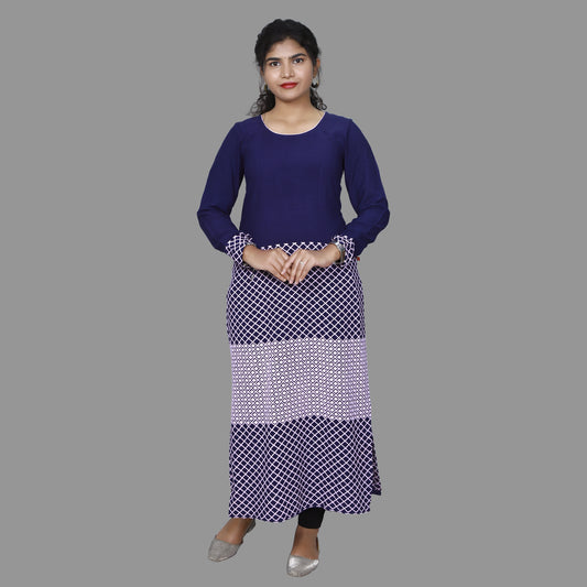 Blue thread work full length kurti | S3K1018