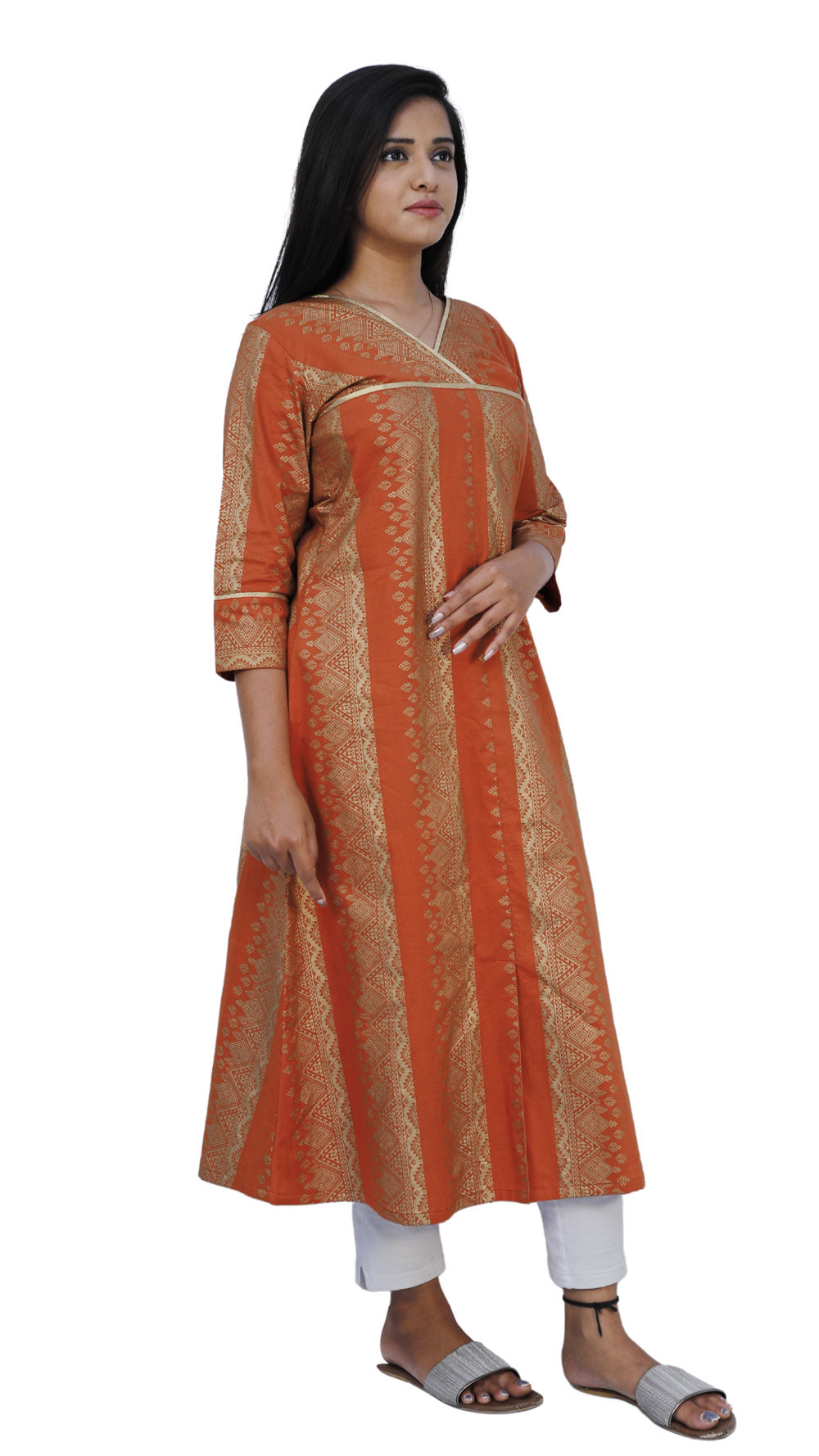 Women Printed Front slit Kurta(Brown) | S3K532