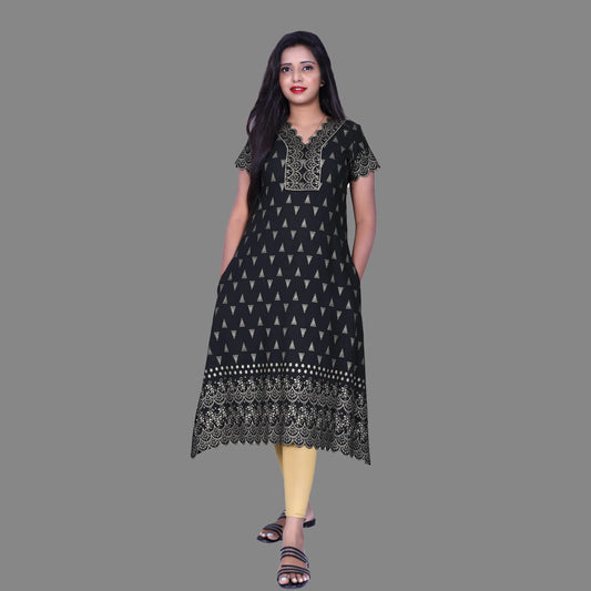 Black Printed A-Line Kurti | S3K803