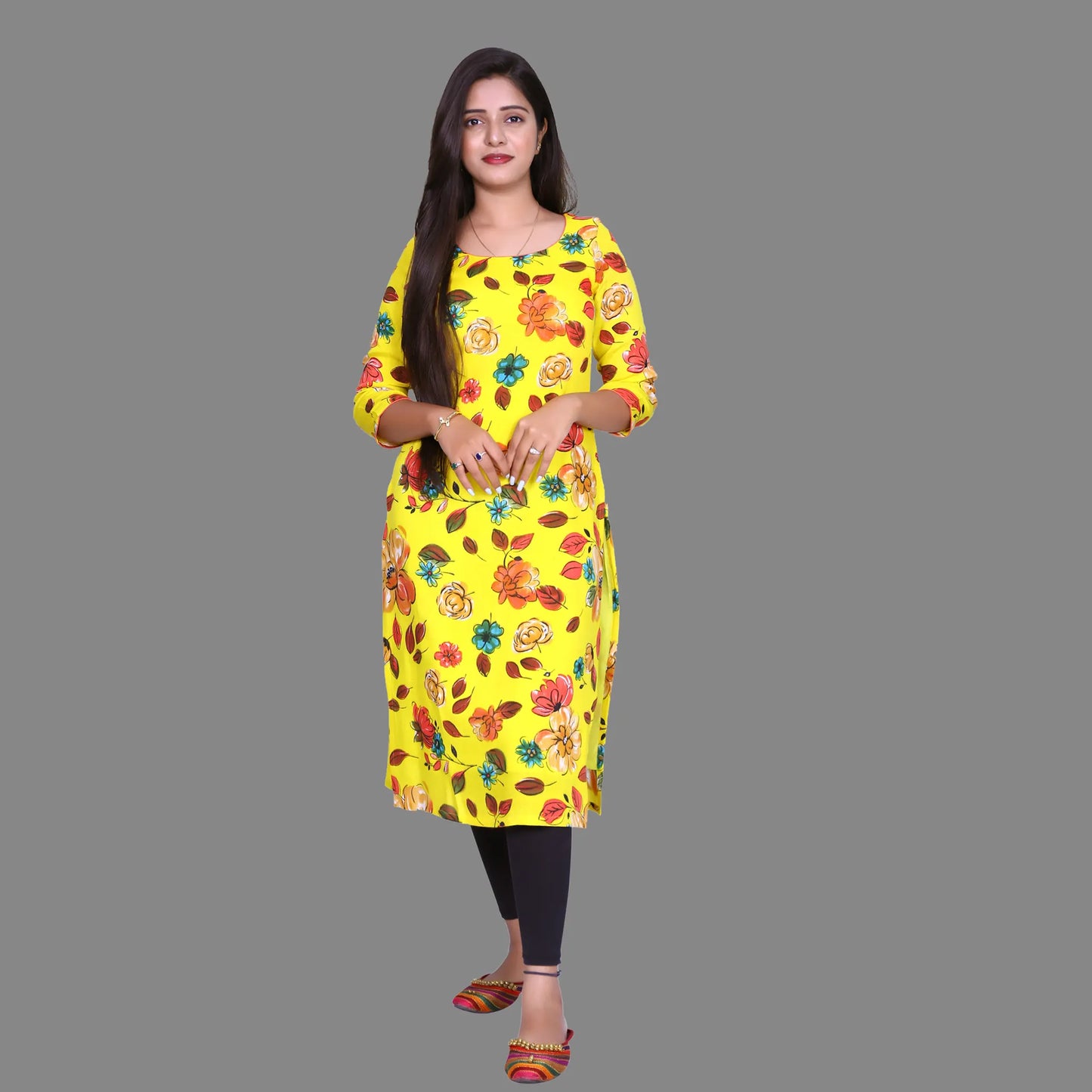 Floral Print Viscose Rayon Straight Kurta |  S3K770