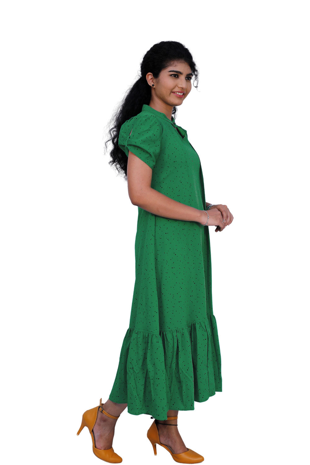 Women polka print green dress | S3K546