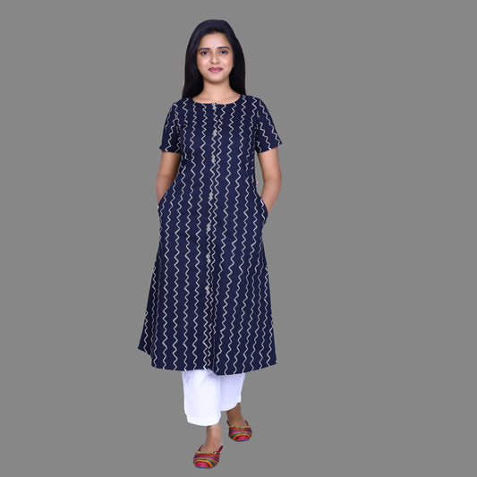 Printed Pure Cotton A-line Kurta | S3K539