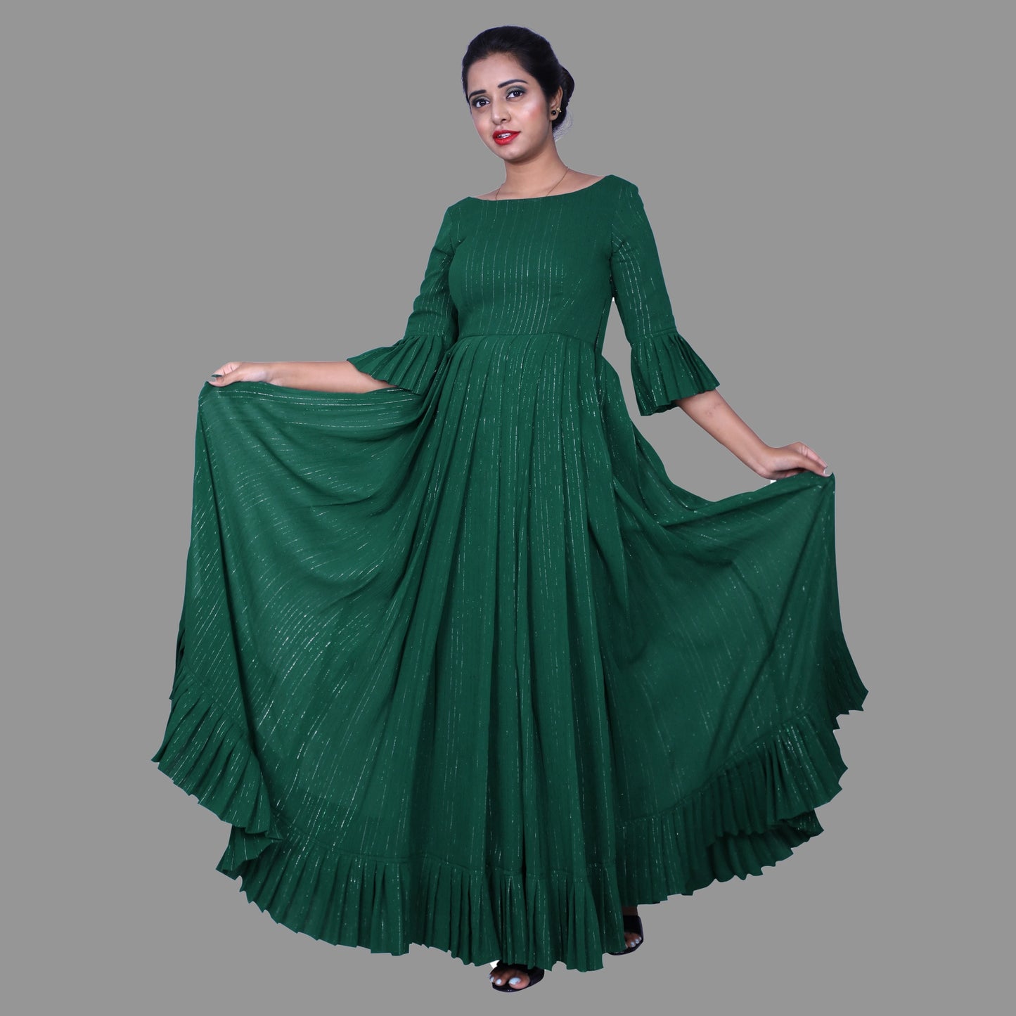 Bottle Green Long Length Maxi Gown | S3TS899