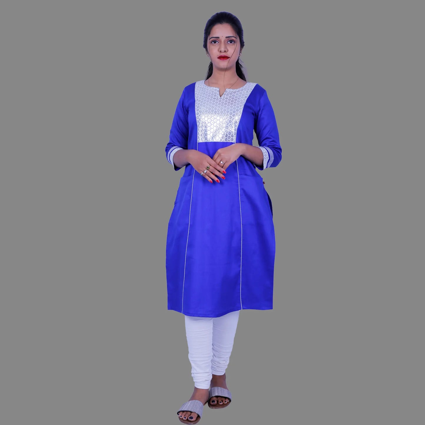 Women Solid Cotton Blend Straight Kurta (Blue) | S3X184A