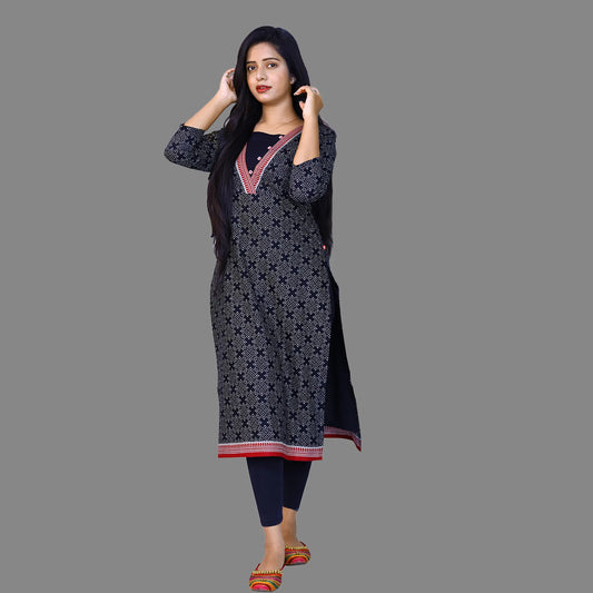 Black Printed Straight Kurta | S3K890