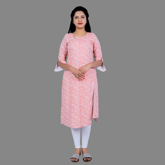 Peach Floral Print Kurti | S3K284