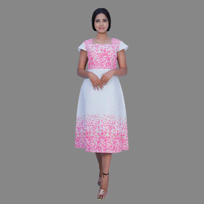 White & Pink Polka Dot Print Maxi | S3G574