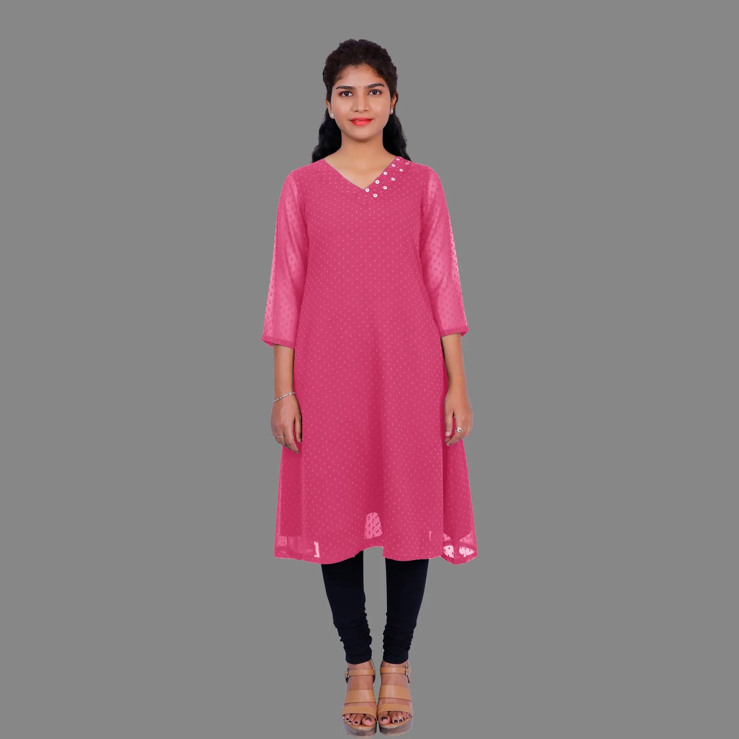 Textured Georgette A-line Kurti | S3K416C