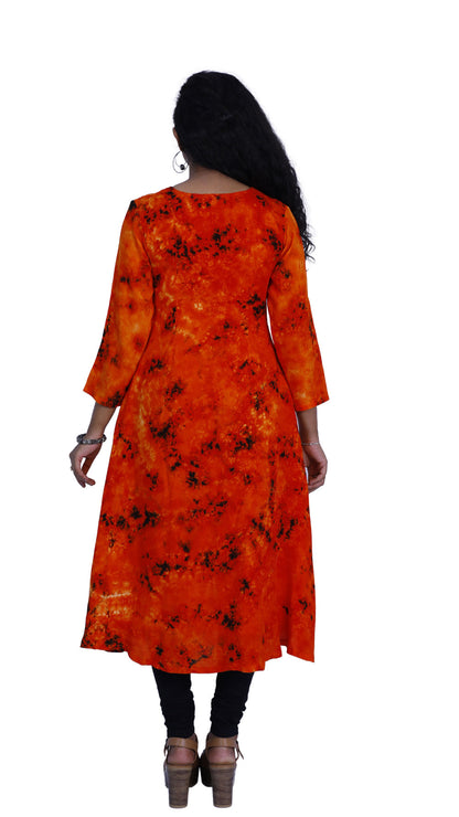 Orange Tie & Die A-line Kurti | S3K341