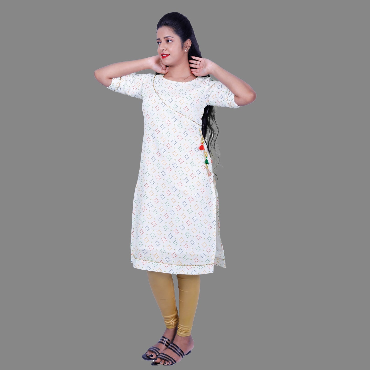 Bandhni Print Cotton Blend Straight Kurta | S3X176