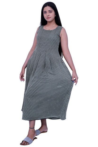 Grey Colour black printed straight gown | S3G203