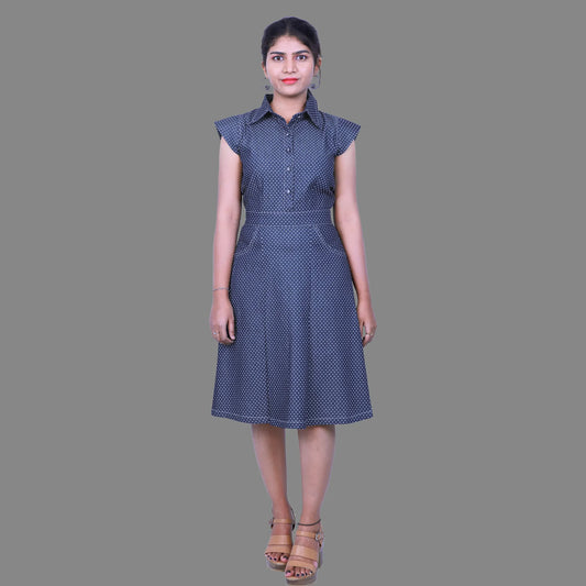 Collared A-Line Blue Dress | S3D427