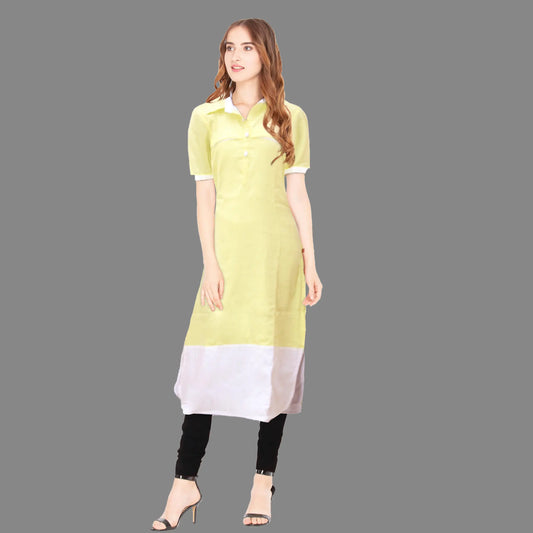 Lemon Yellow & White Straight Cotton Kurta | S3W162