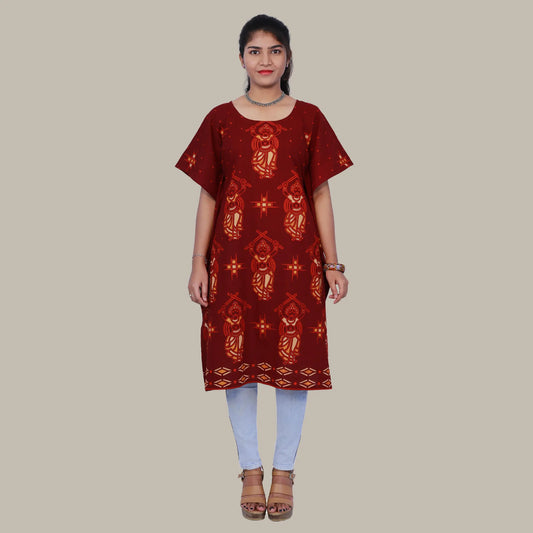 Women Maroon Kalamkari Kaftan Kurta | S3QK493