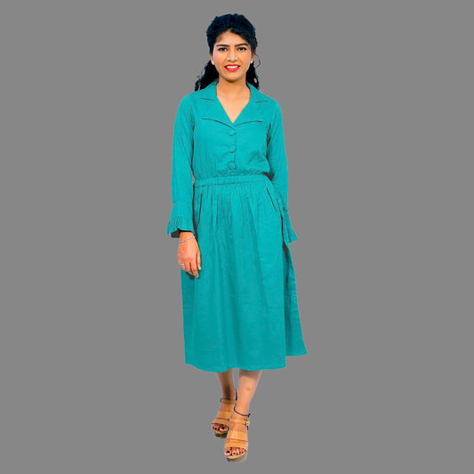 Cotton Collared A Line Dress | S3W167B