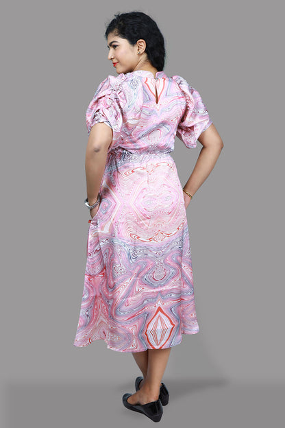 Pink Abstract Print One Piece Dress | S3G1013