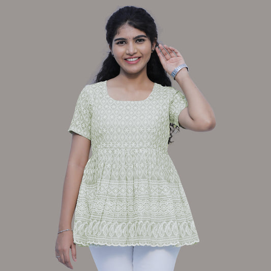 Green chikankari short top | S3S636