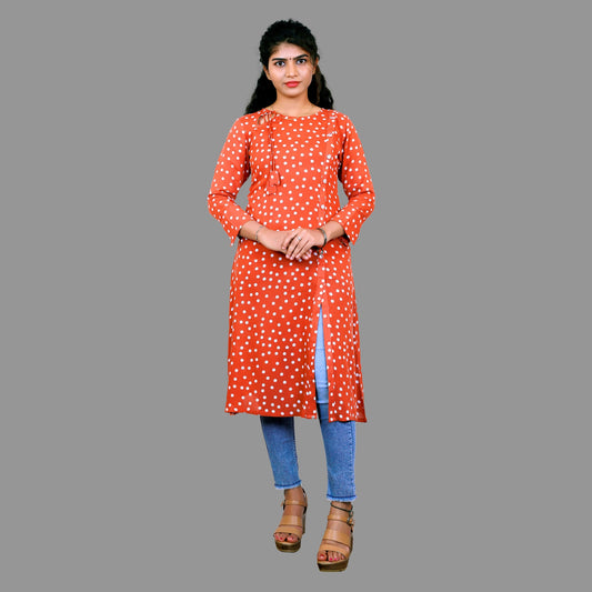 Orange Polka Dot Print A-Line Casual Dress | S3K98