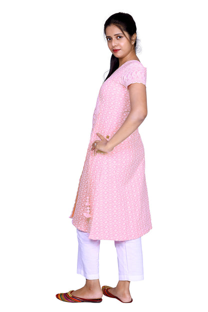 Pink Chikankari Embroidery Straight Kurta | S3K655