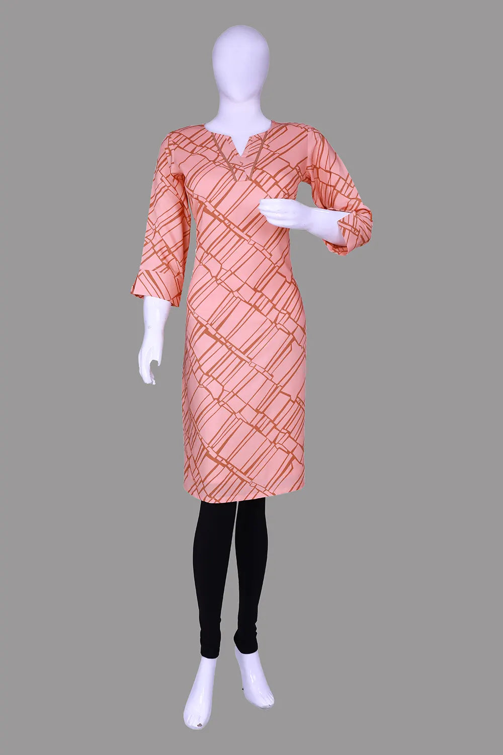 Peach Printed Straight Fit Kurti | S3X137