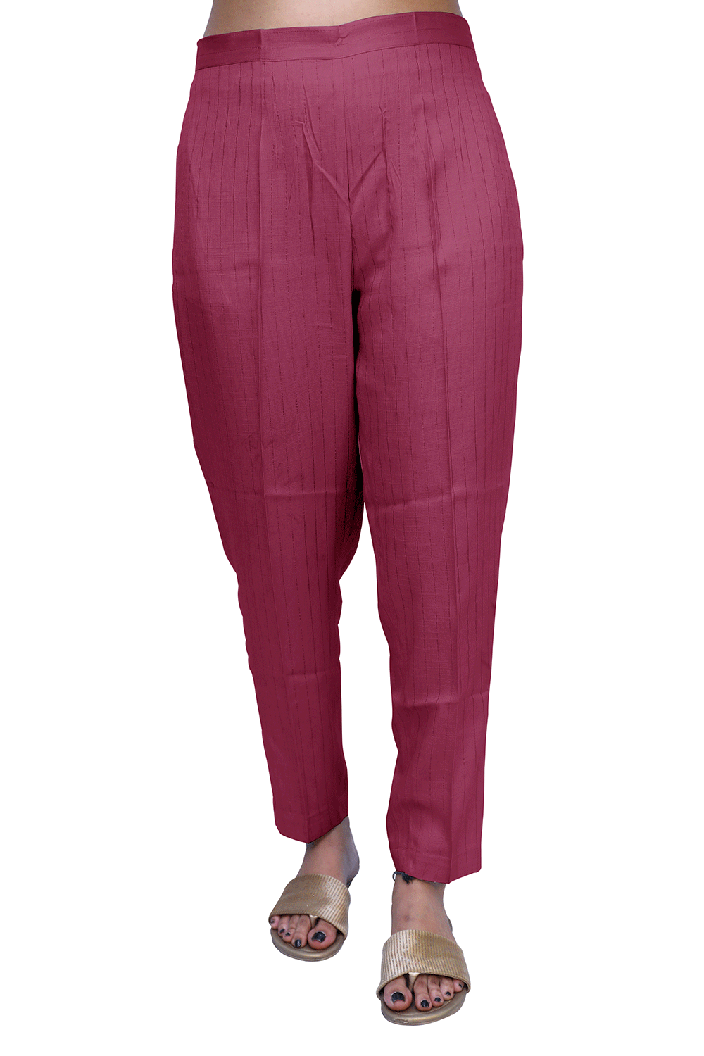 Regular Fit Women Dark Pink Rayon Lurex Print Trousers |  S3DPP779