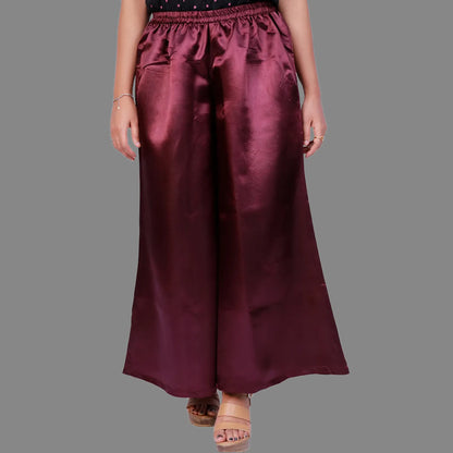 Women's Wine Colored Satin Pallazzo | S3PL1