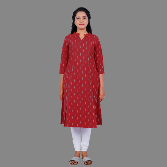 Women Red Ikkat Kurti | S3K084