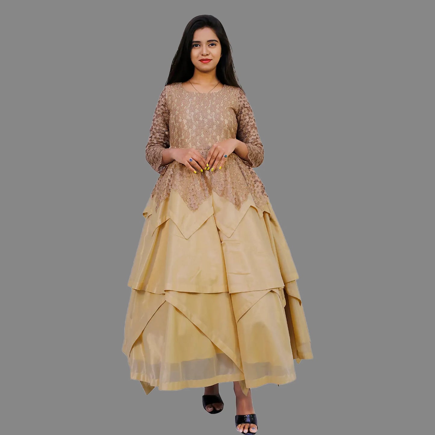 Women’s Cream and Gold Party Wear Dress | S3WPD