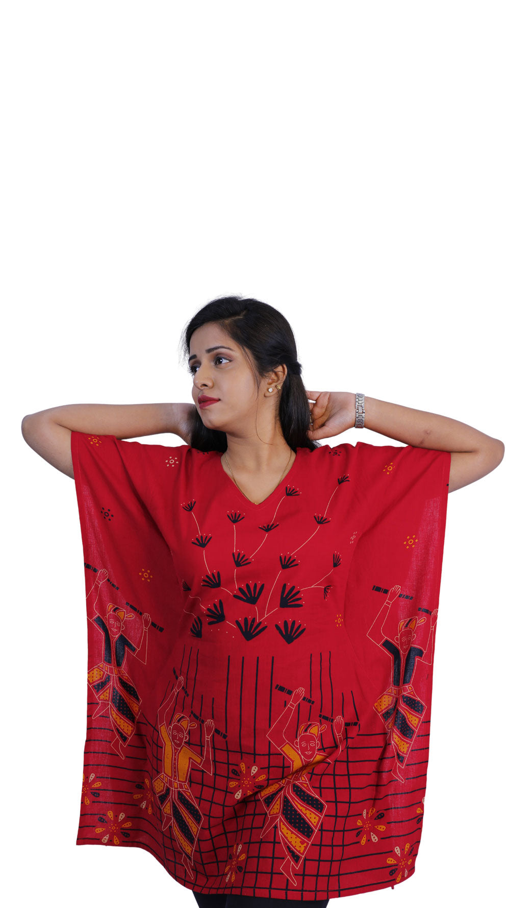 Cotton Printed Red Short Kaftan | S3K609