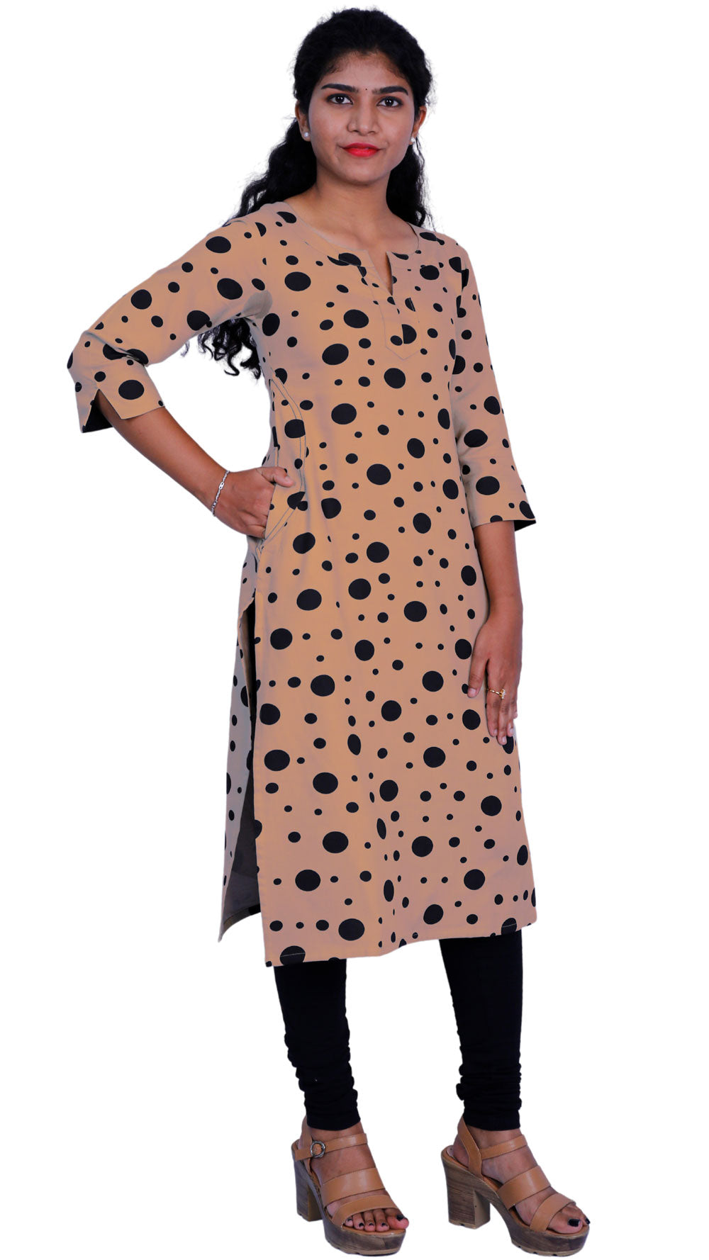 Women Polka Dot Brown Kurti | S3X100